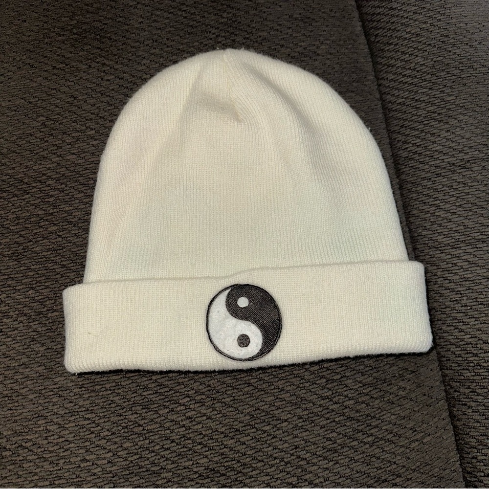 White Beanie with Yin Yang Patch
